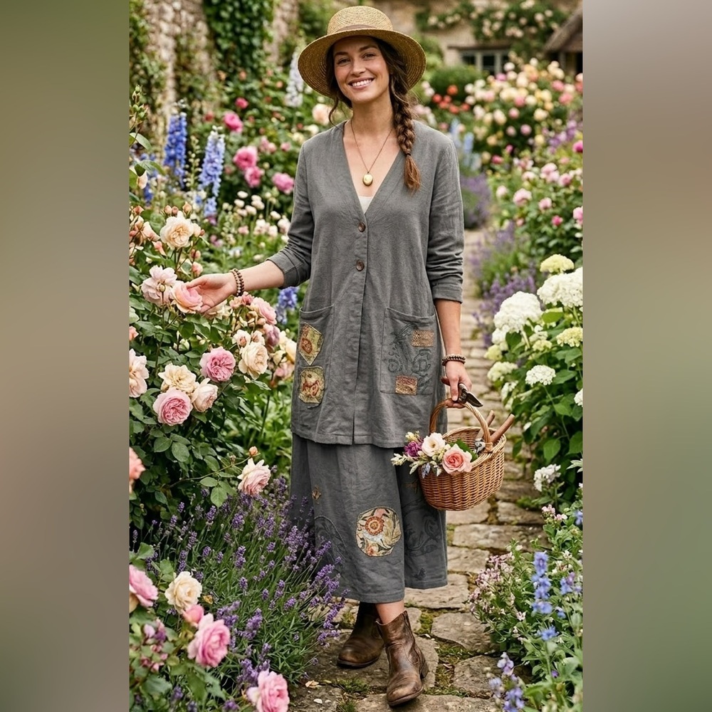 Blue Fish Vintage Sage Hand Printed Skirt Set